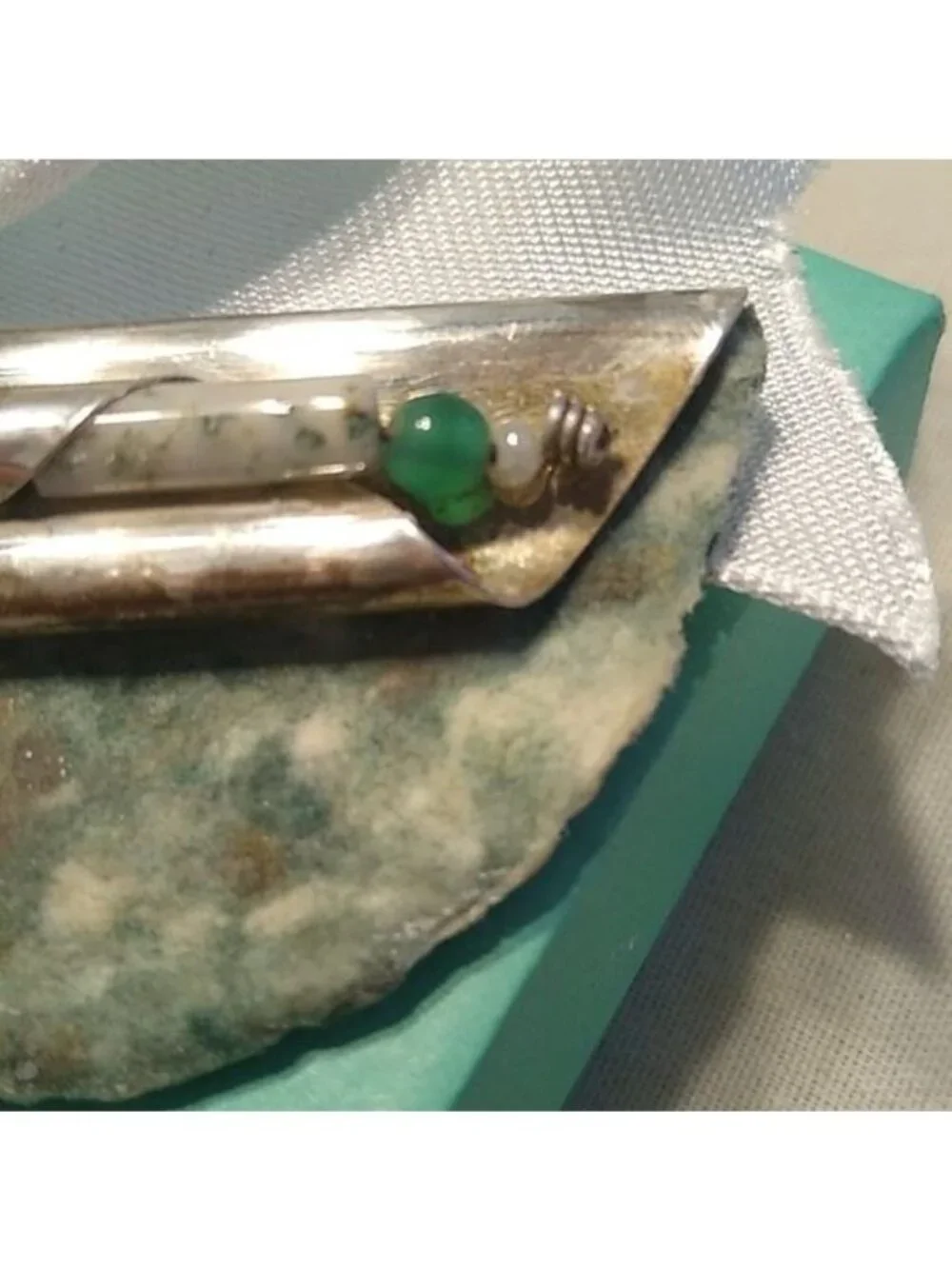 Vintage Signed Submarine Paperworks Mixed Media + Sterling Silver Beaded Brooch